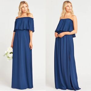 Show Me Your Mumu Hacienda Off The Shoulder Maxi Dress Rich Navy Crisp Size XXS